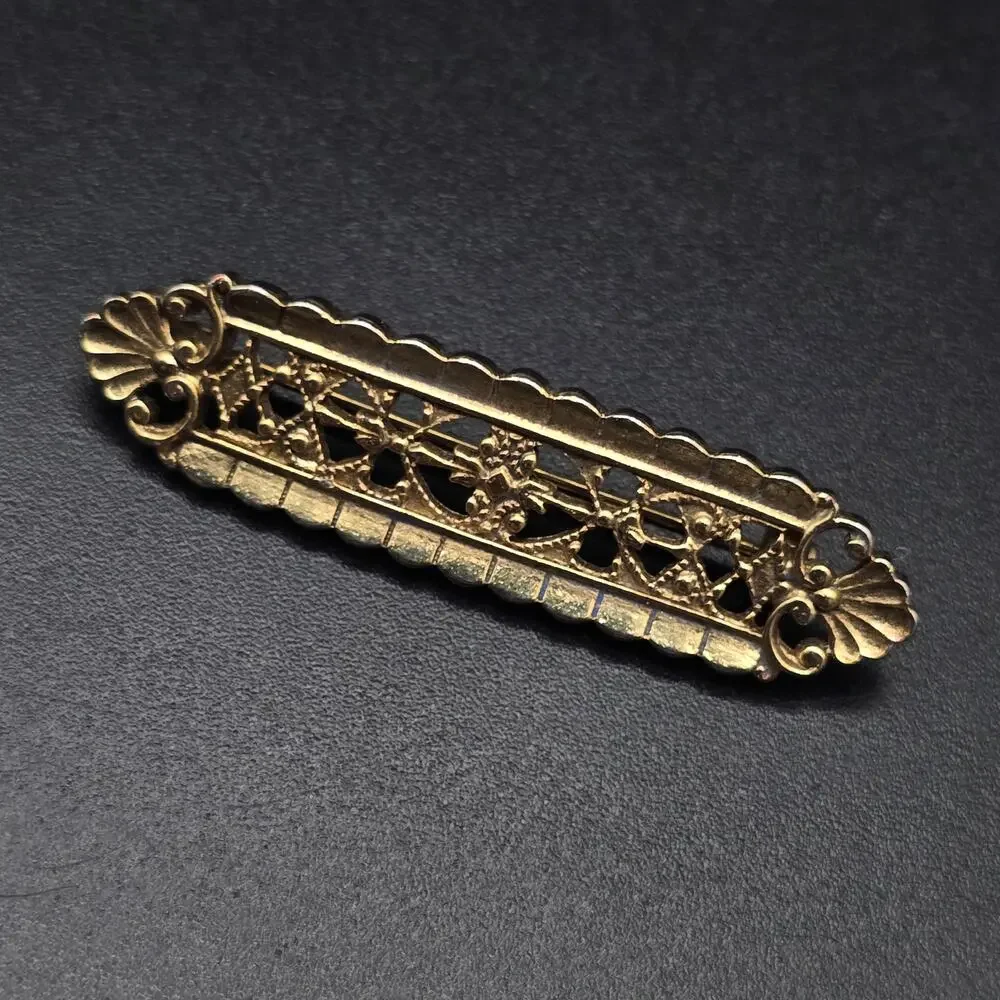 Gold Tone Filigree Bar Brooch Vintage Costume Jewelry